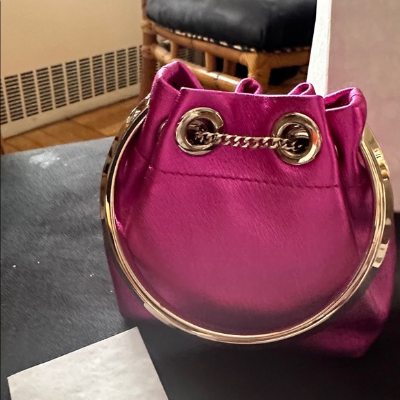 Jimmy Choo Fuchsia Metallic Mini Drawstring Bucket Bag - Picture 4 of 9